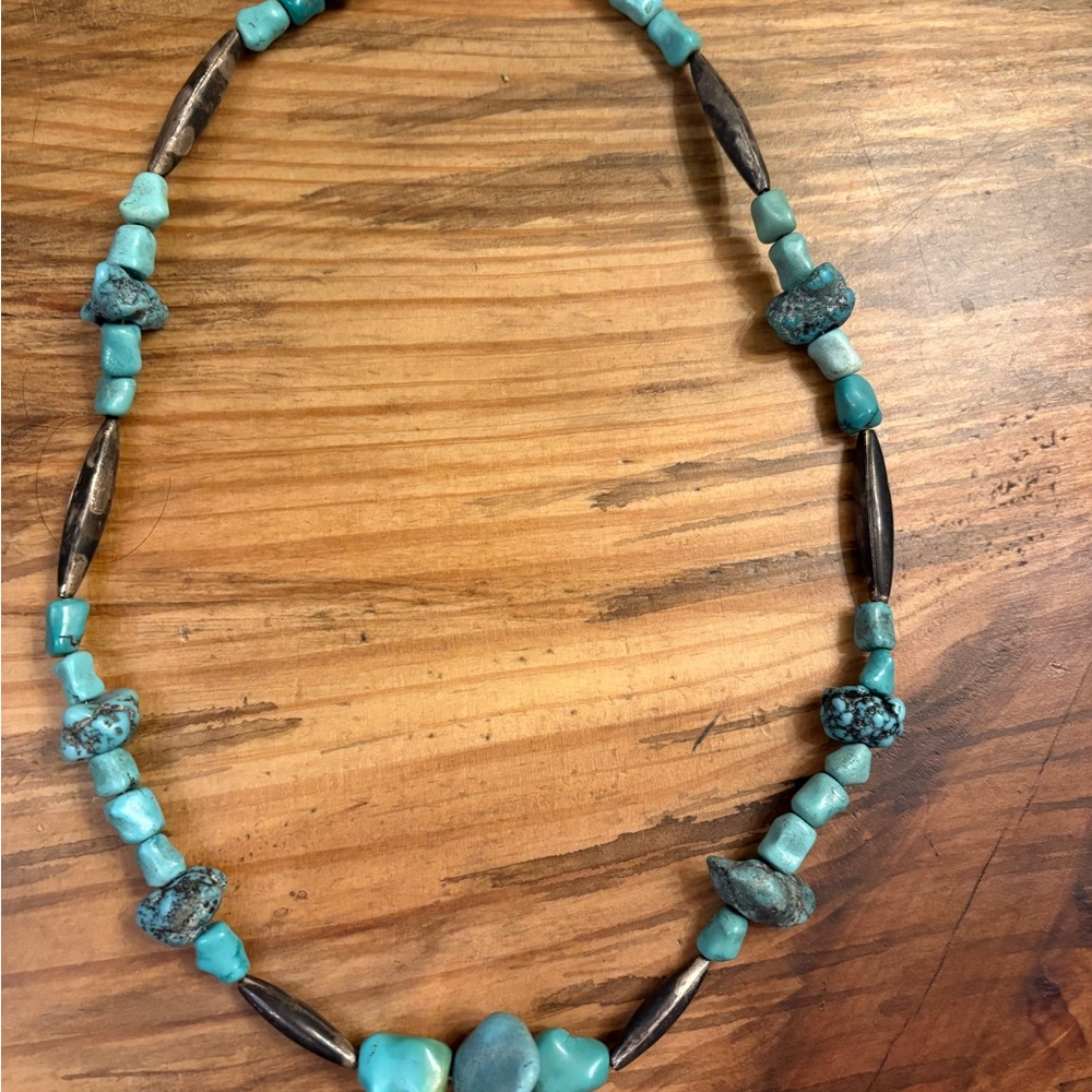 Vintage Native Navajo Beads Turquoise Nugget Necklace - Picture 2 of 5